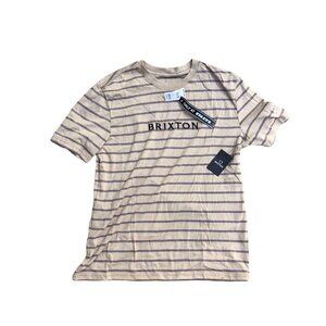 BRIXTON Standard Fit Spell Out Logo T Shirt Men's SMALL Striped Short Sleeve NWT